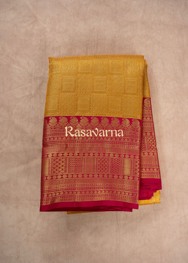 Gold Pure Silk Kanchipuram Pattu Saree with Red Border