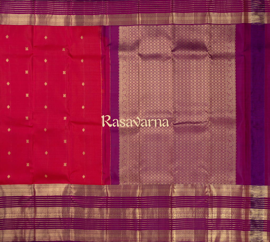 Crimson Red Pure Silk Kanchipuram Pattu Saree with Magenta Border