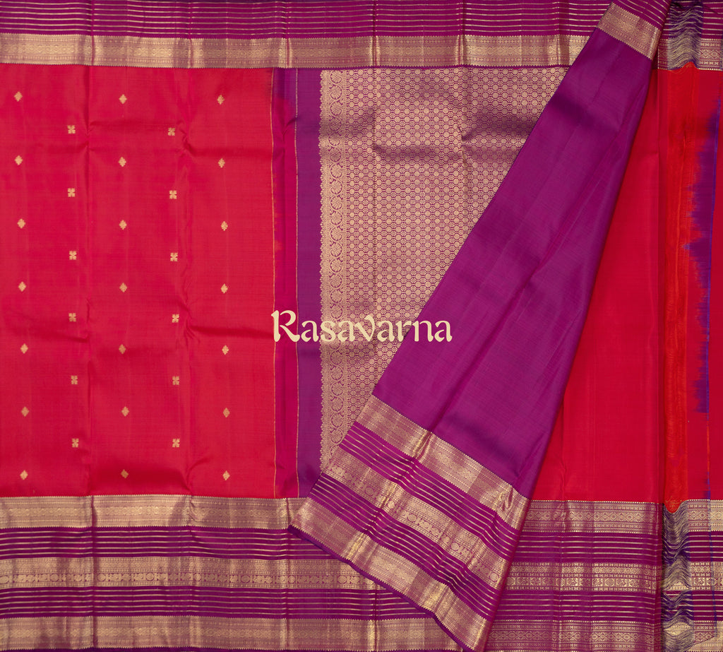 Crimson Red Pure Silk Kanchipuram Pattu Saree with Magenta Border