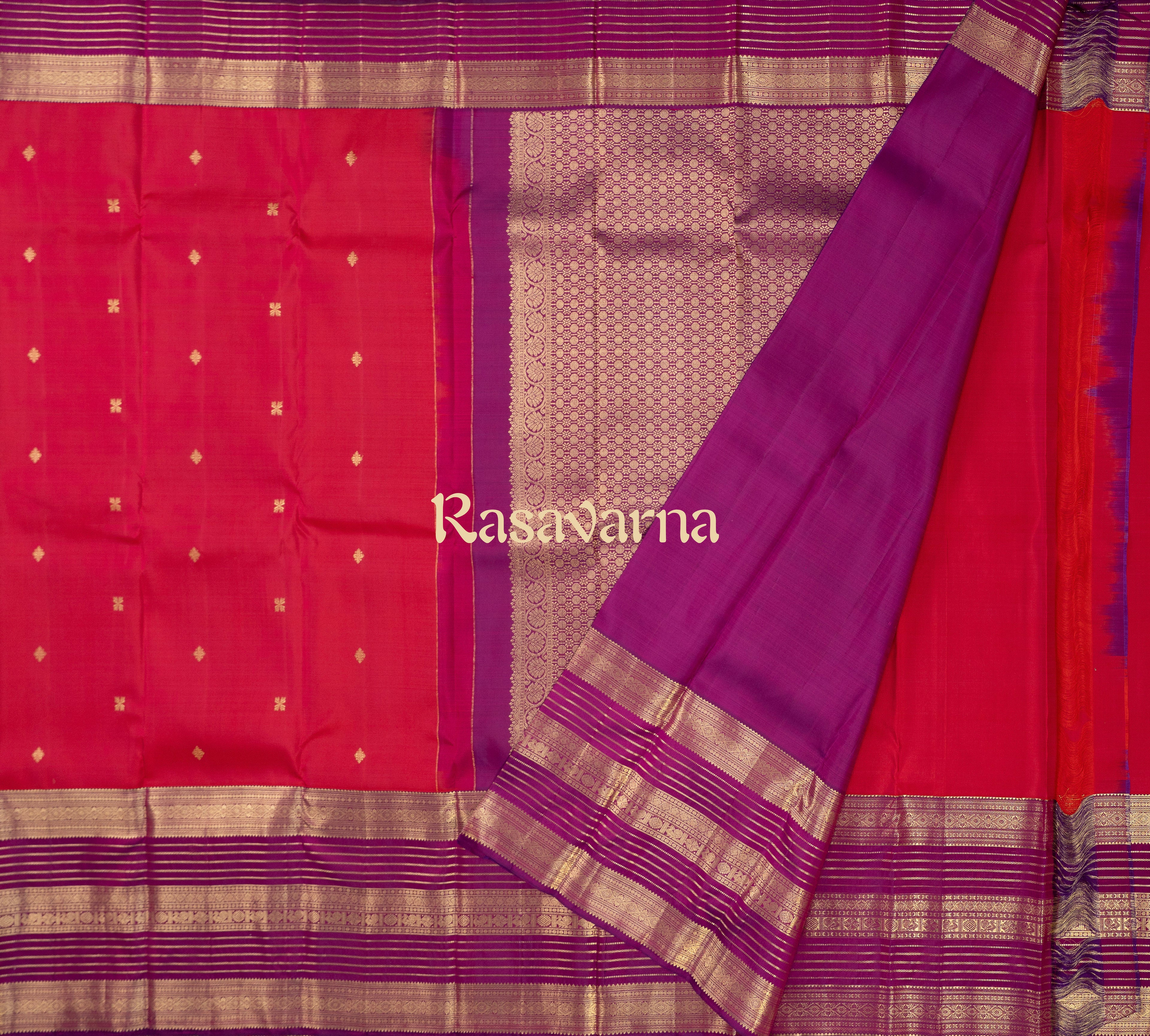 Crimson Red Pure Silk Kanchipuram Pattu Saree with Magenta Border