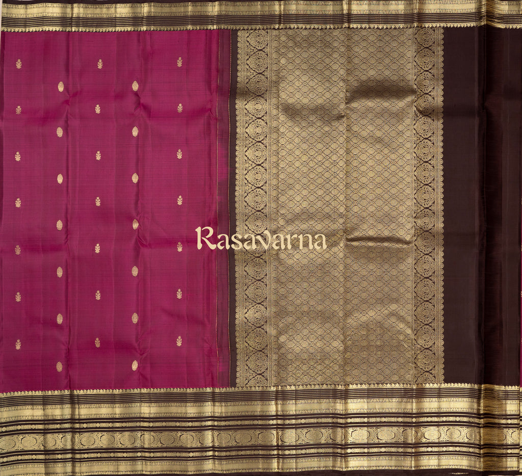 Rani Pink Pure Silk Kanchipuram Pattu Saree with Chocolate Border