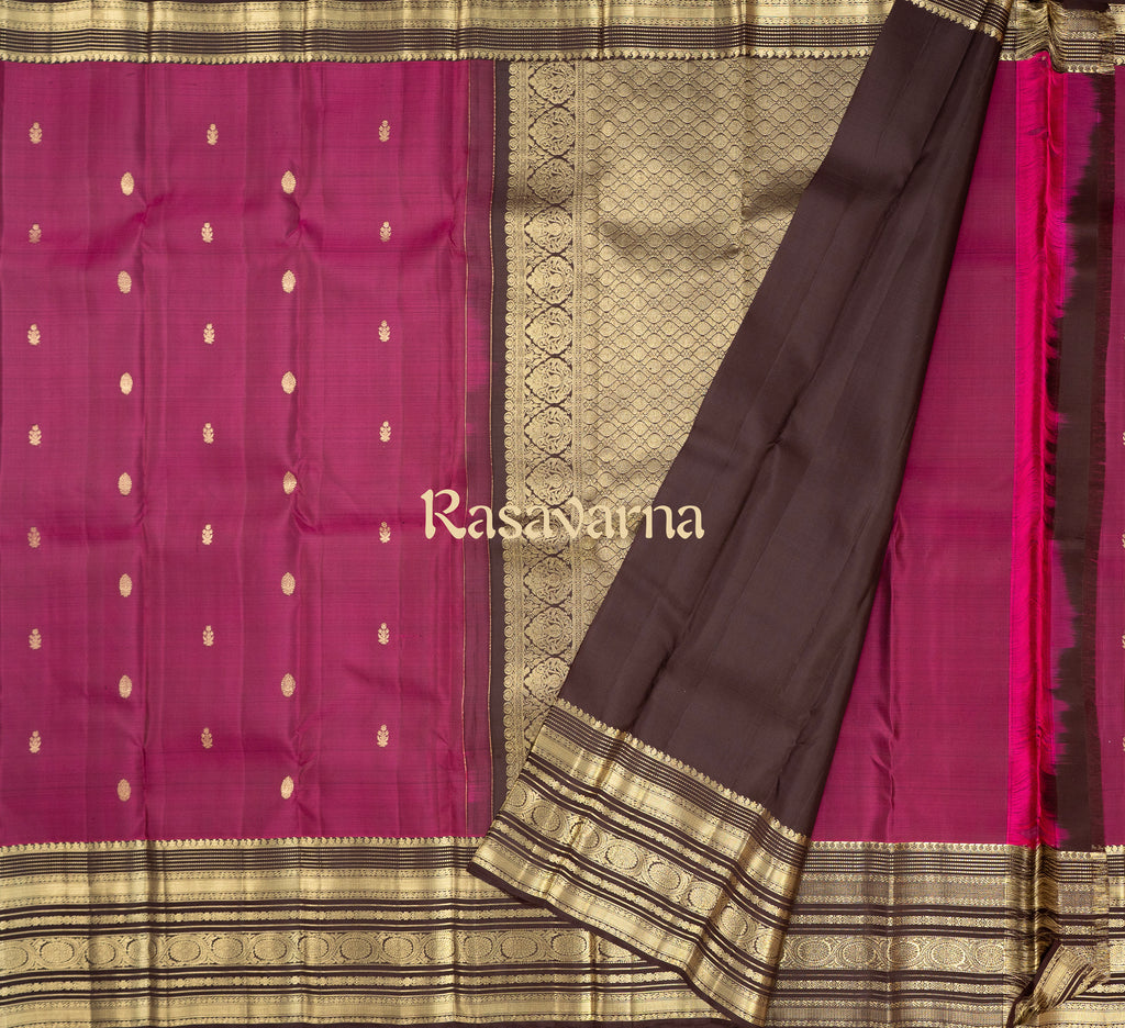 Rani Pink Pure Silk Kanchipuram Pattu Saree with Chocolate Border