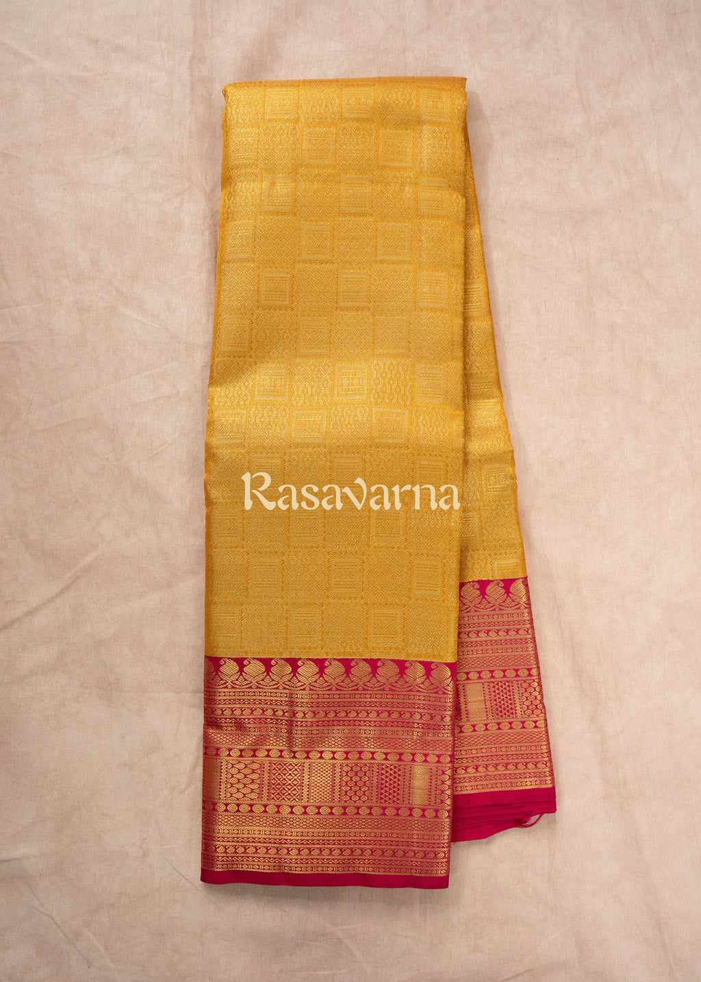 Gold Pure Silk Kanchipuram Pattu Saree with Red Border