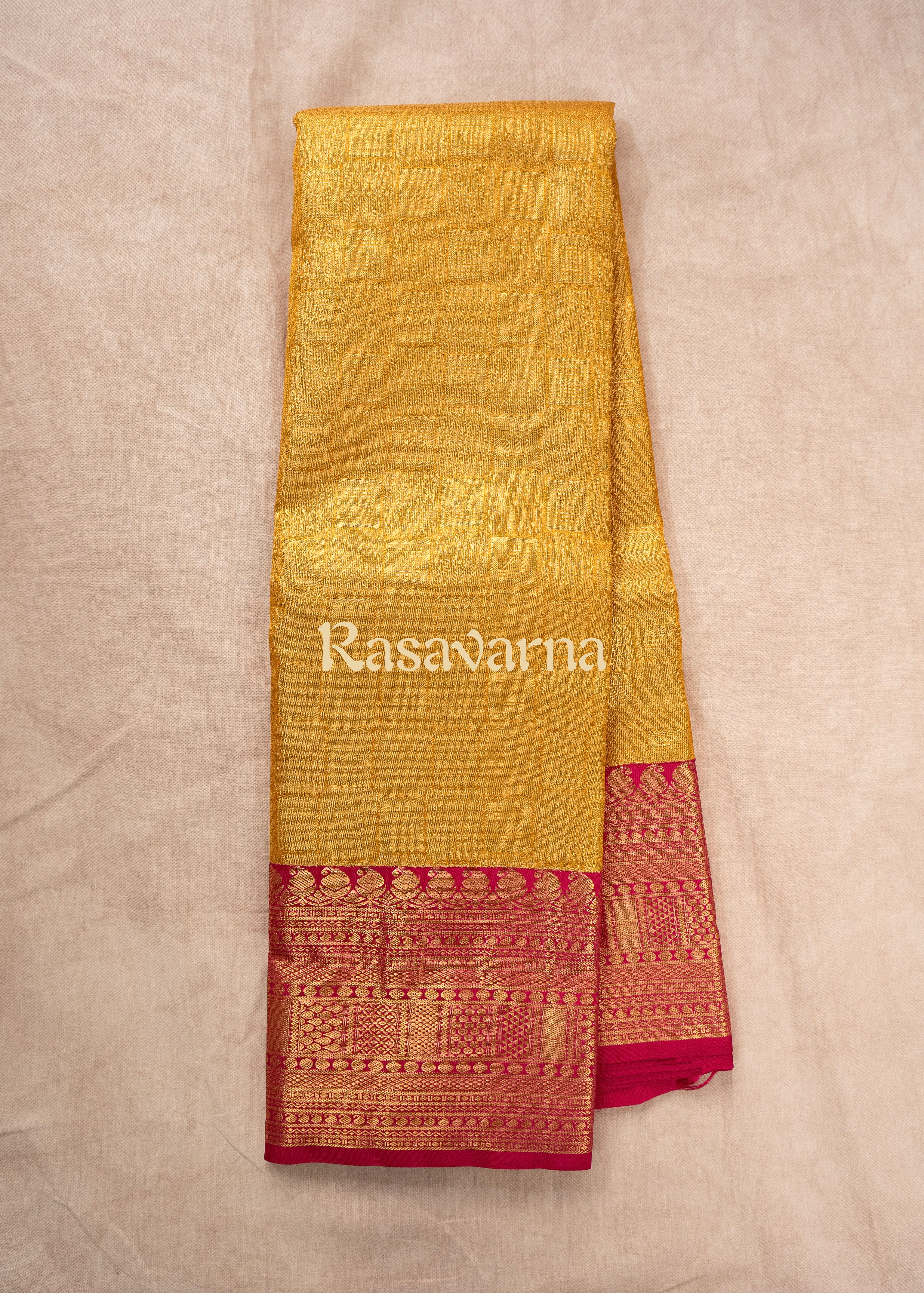 Gold Pure Silk Kanchipuram Pattu Saree with Red Border