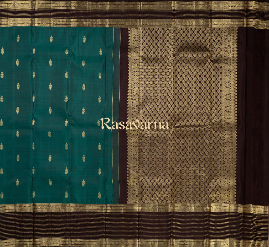Rama Green Pure Silk Kanchipuram Pattu Saree with Chocolate Border