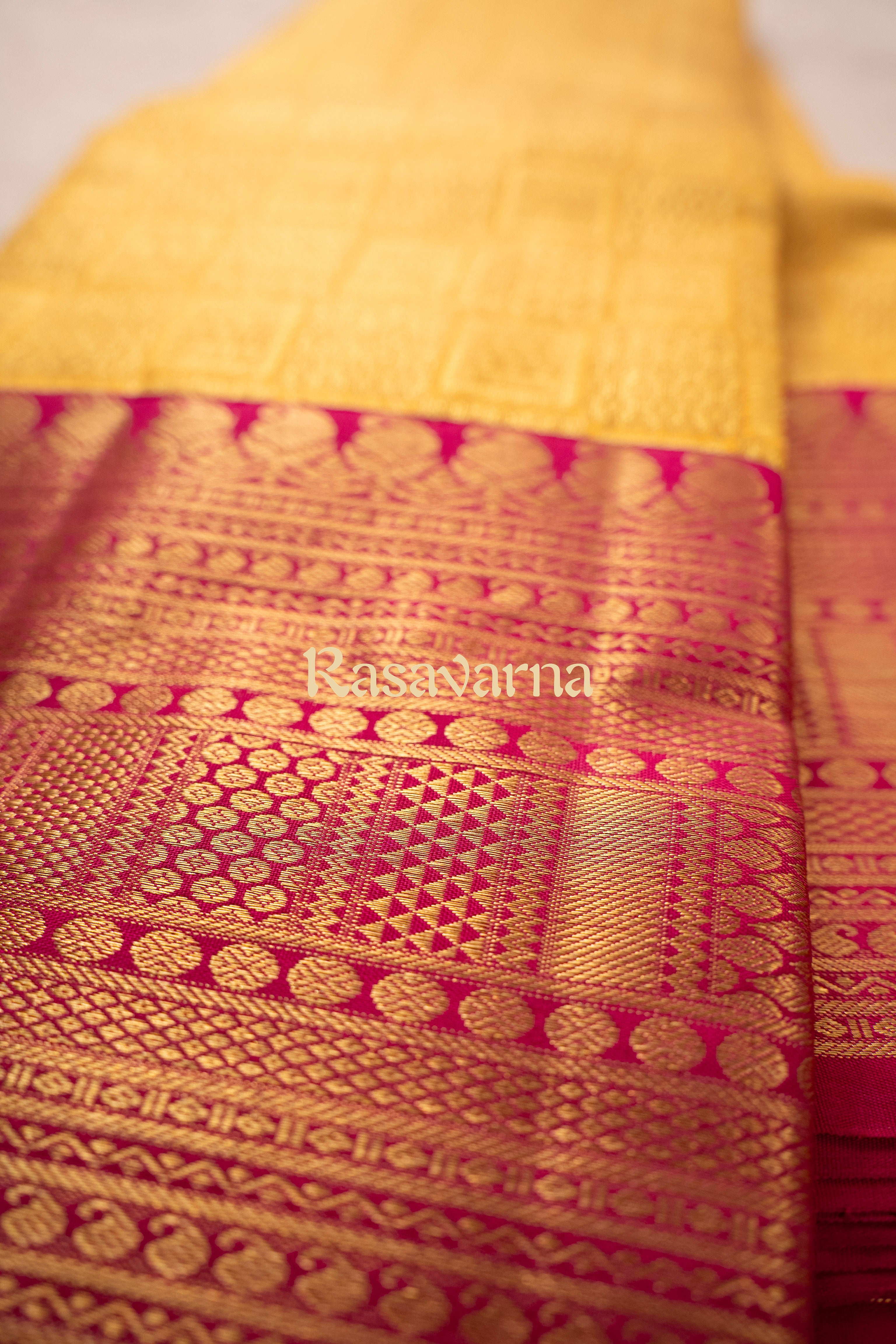 Gold Pure Silk Kanchipuram Pattu Saree with Red Border