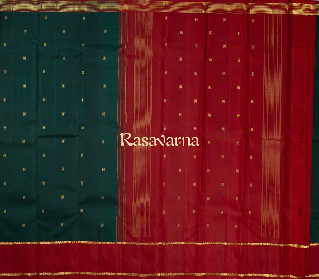 Bottle Green Pure Silk Kanchipuram Pattu Saree with Maroon Border