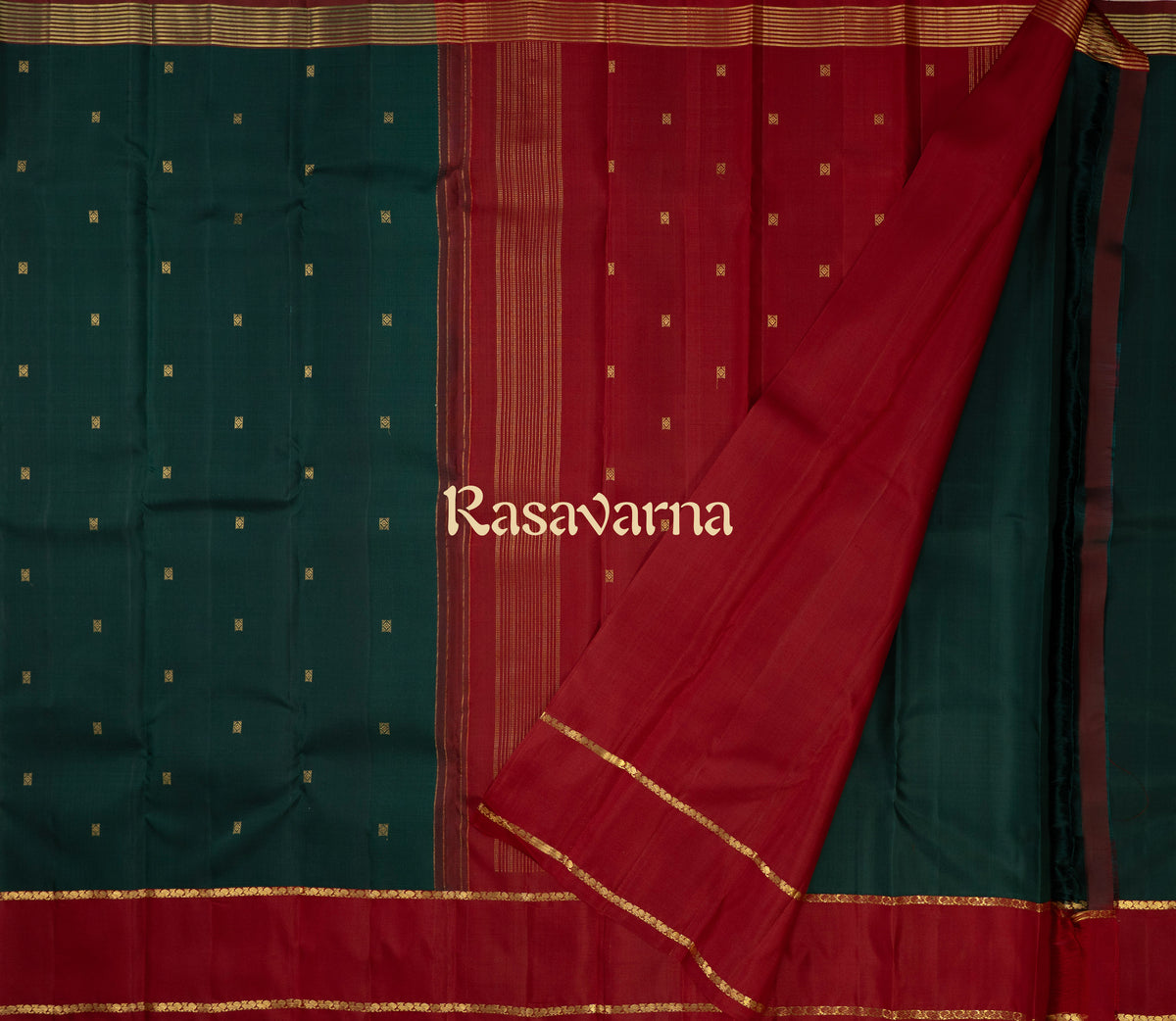 Bottle Green Pure Silk Kanchipuram Pattu Saree with Maroon Border