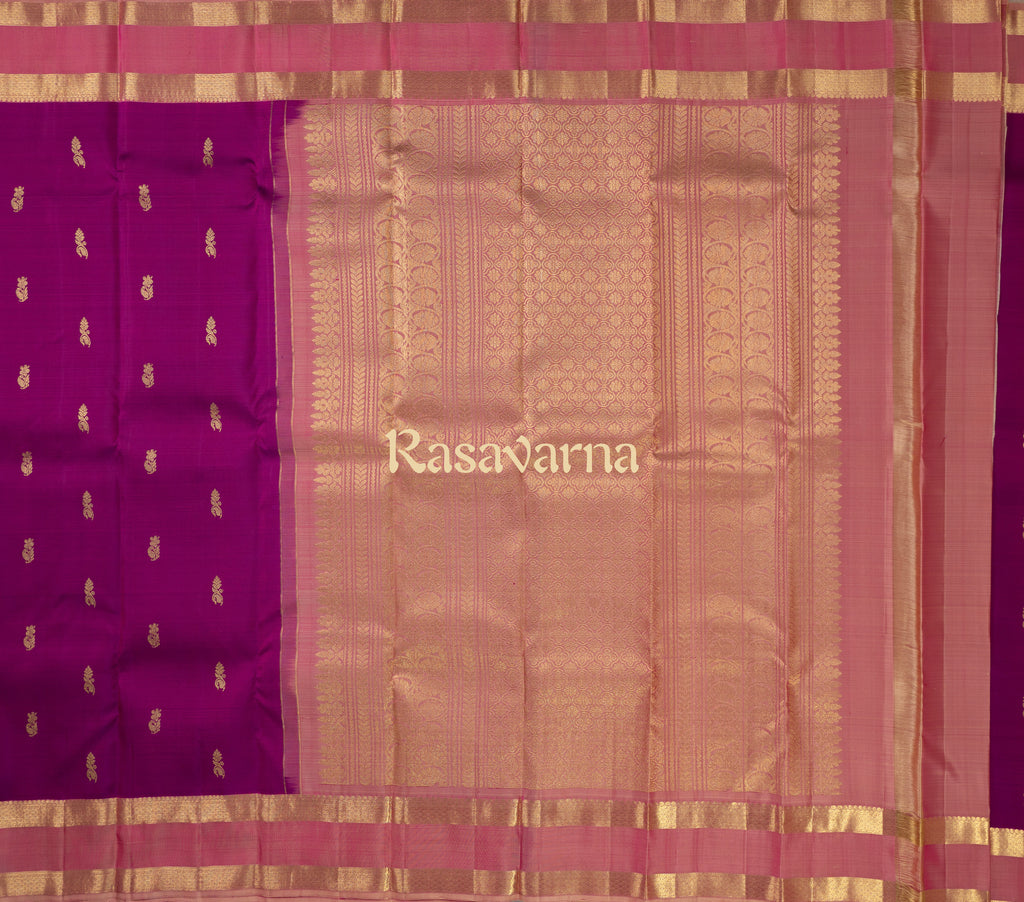 Magenta Pure Silk Kanchipuram Pattu Saree with Light Pink Border