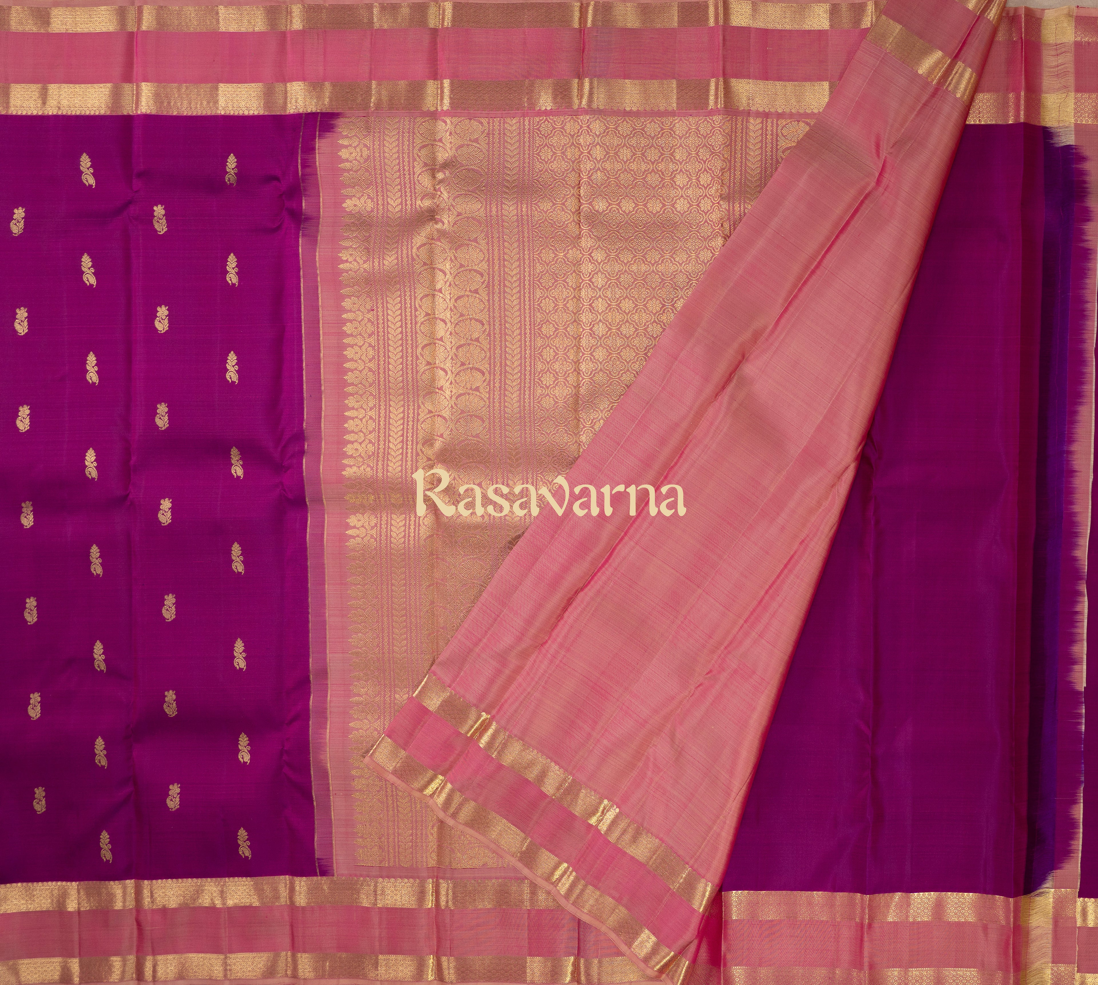Magenta Pure Silk Kanchipuram Pattu Saree with Light Pink Border