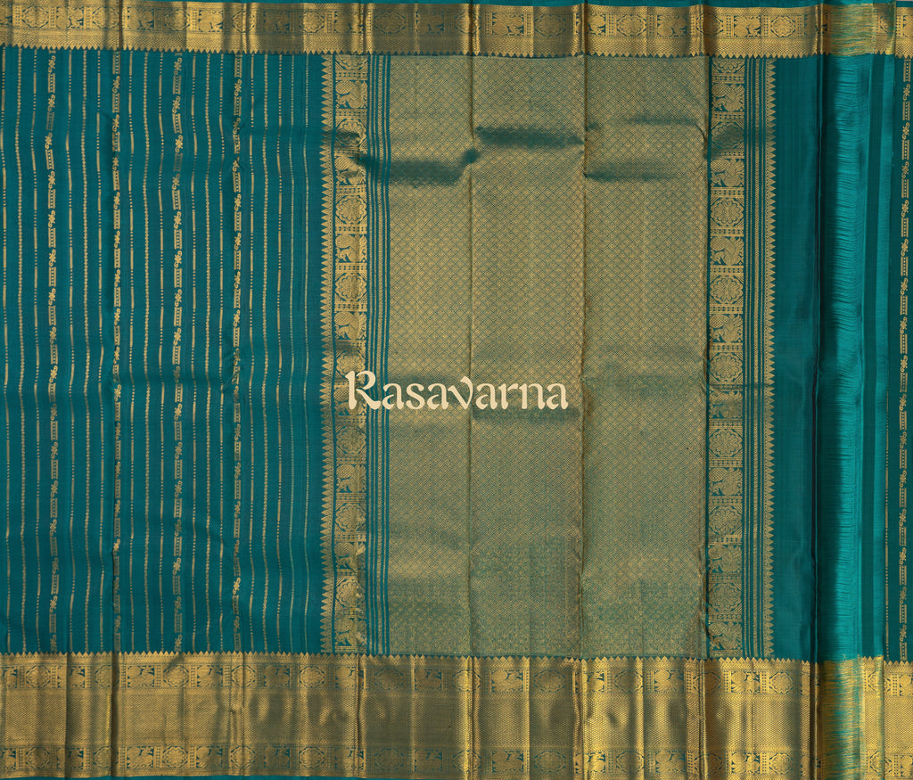 Turquise Pure Silk Kanchipuram Pattu Saree with Turquise Border