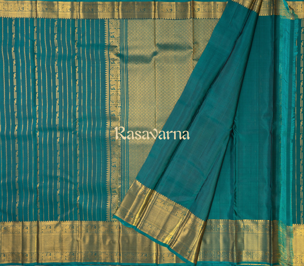 Turquise Pure Silk Kanchipuram Pattu Saree with Turquise Border