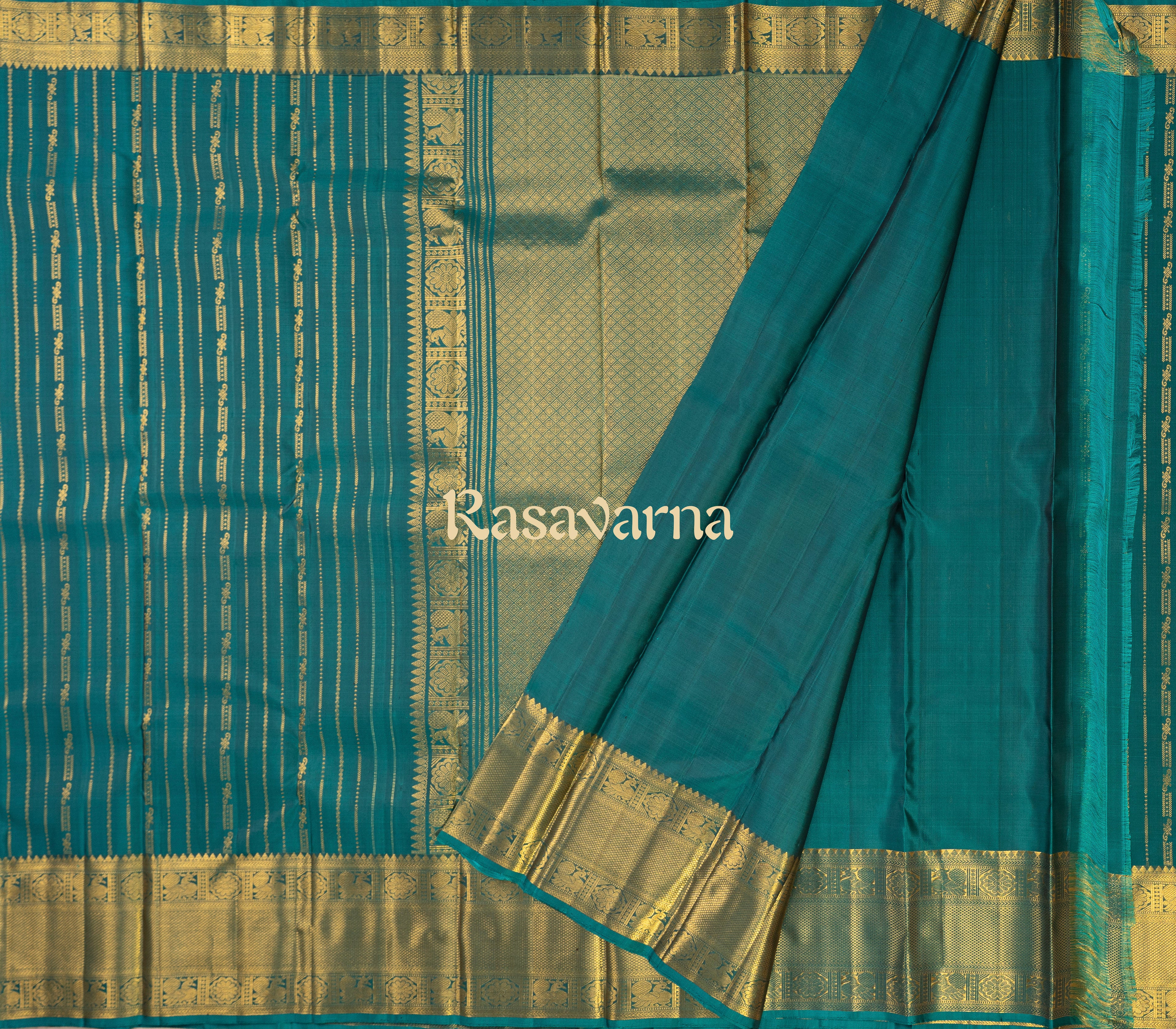 Turquise Pure Silk Kanchipuram Pattu Saree with Turquise Border