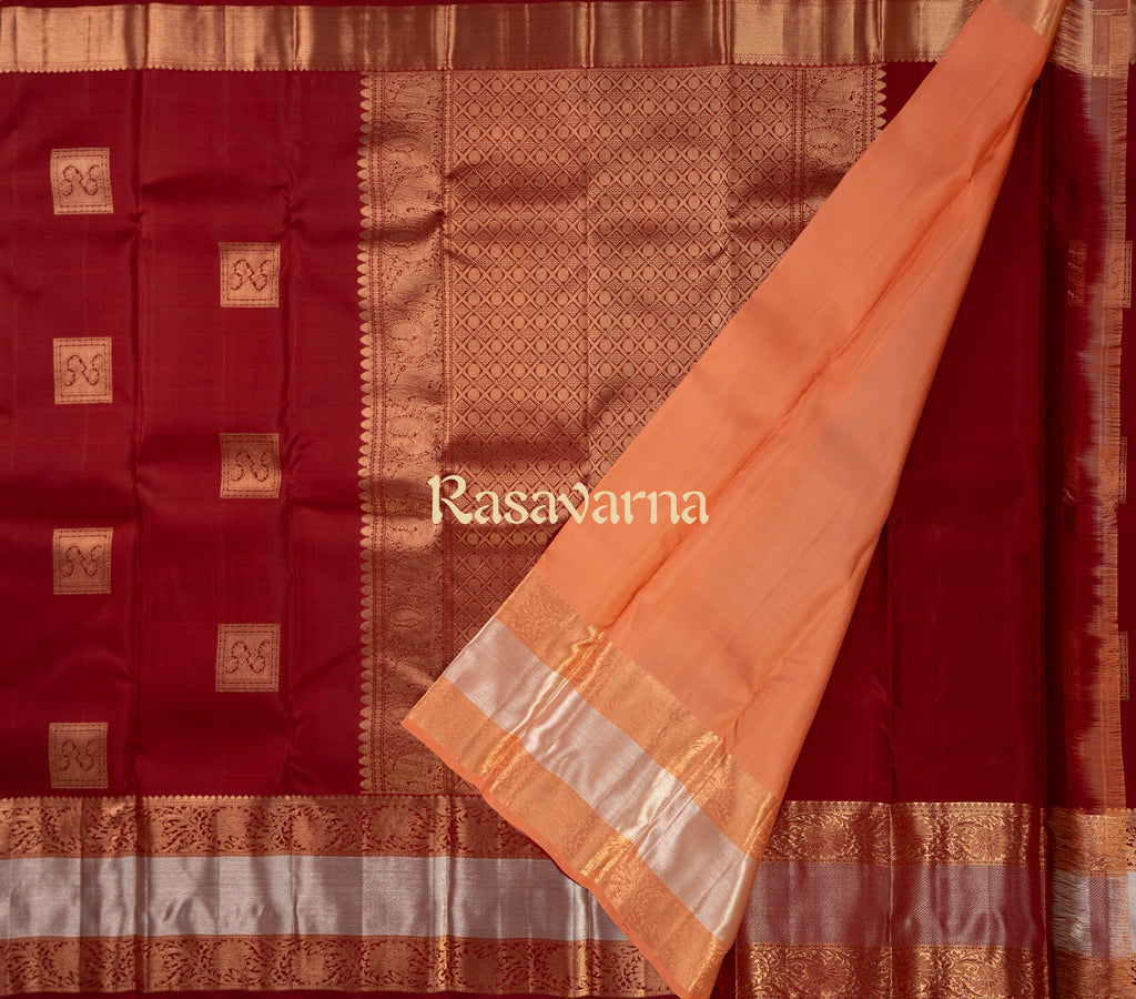 Maroon Pure Silk Kanchipuram Pattu Saree with Maroon Border