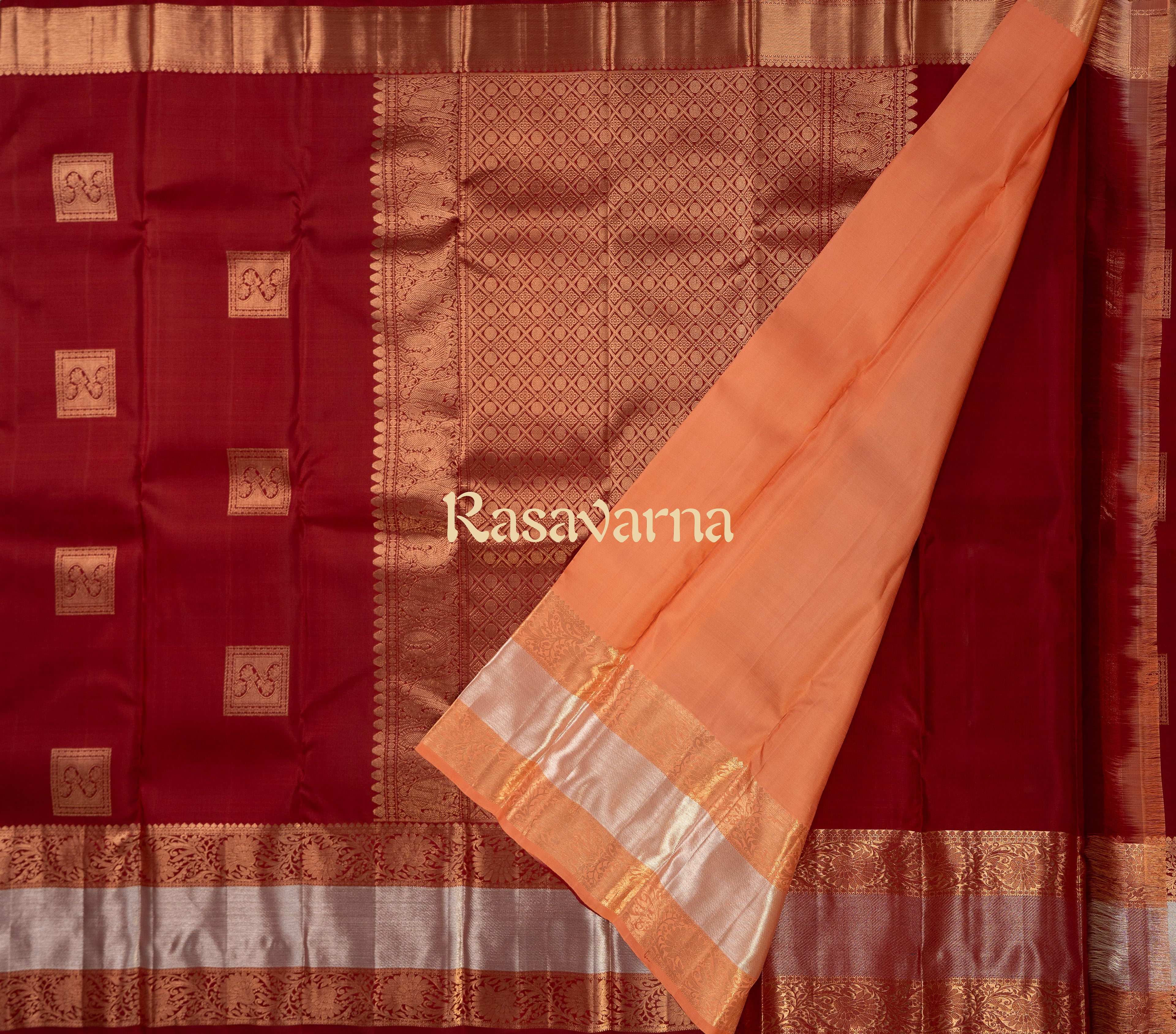 Maroon Pure Silk Kanchipuram Pattu Saree with Maroon Border
