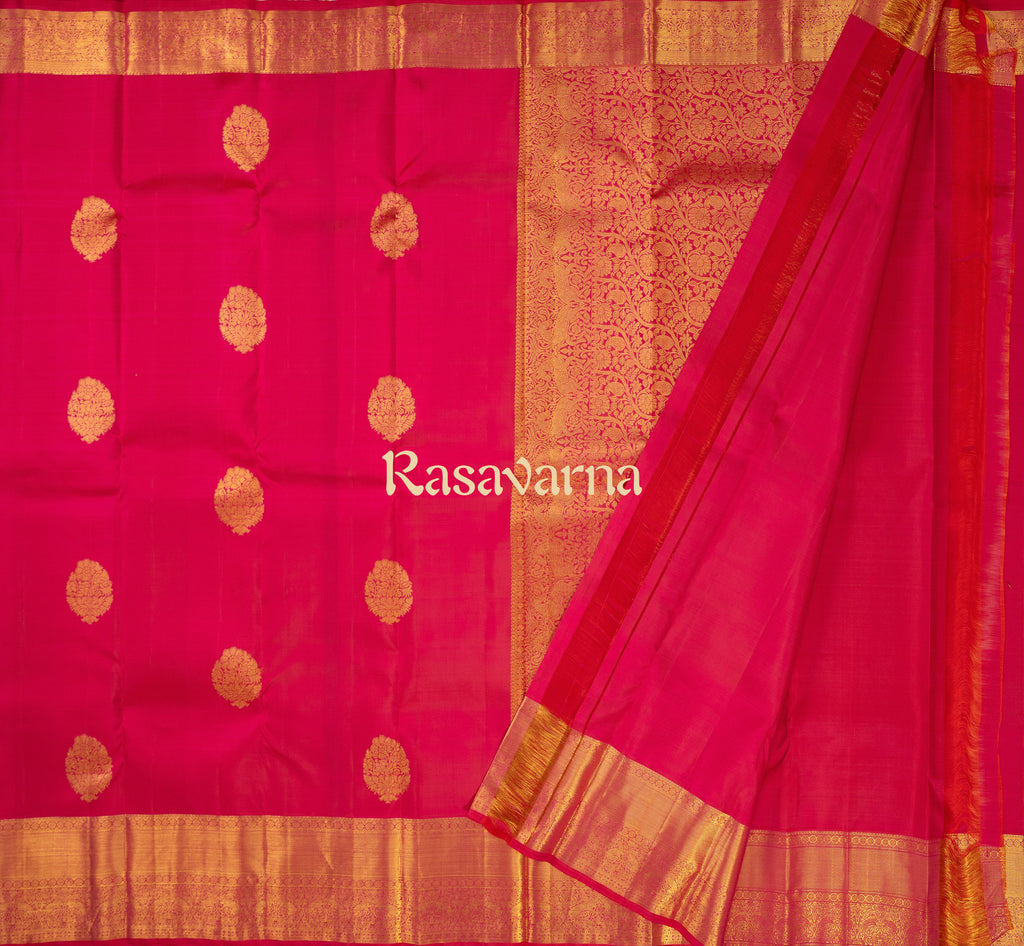 Roja Pink Pure Silk Kanchipuram Pattu Saree with Roja Pink Border
