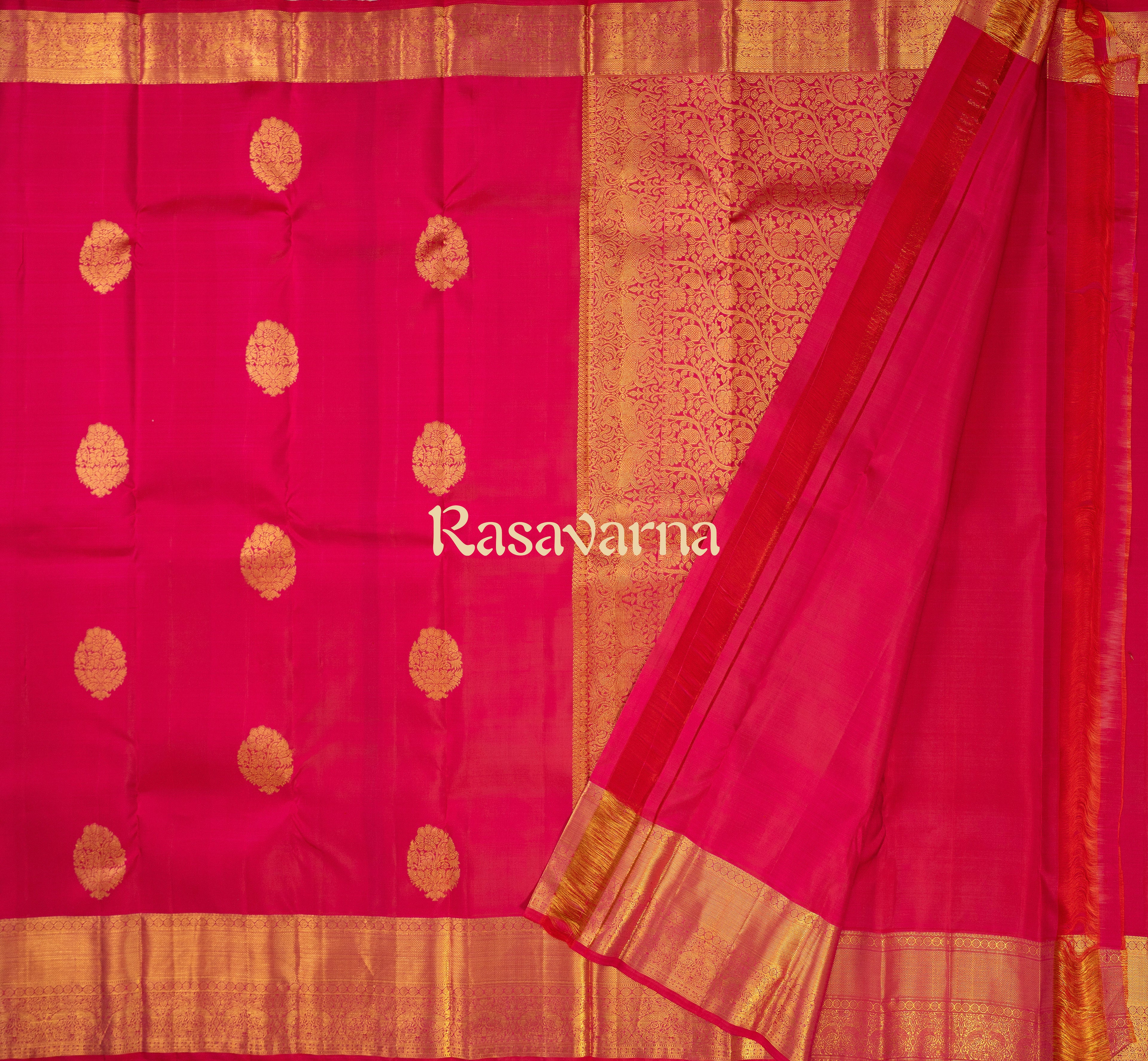 Roja Pink Pure Silk Kanchipuram Pattu Saree with Roja Pink Border