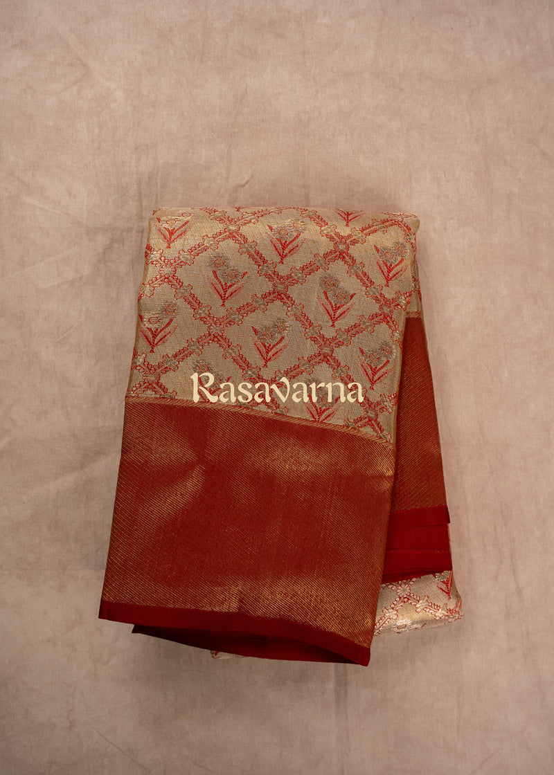 Red Pure Silk Kanchipuram Pattu Saree with Deep Red Border