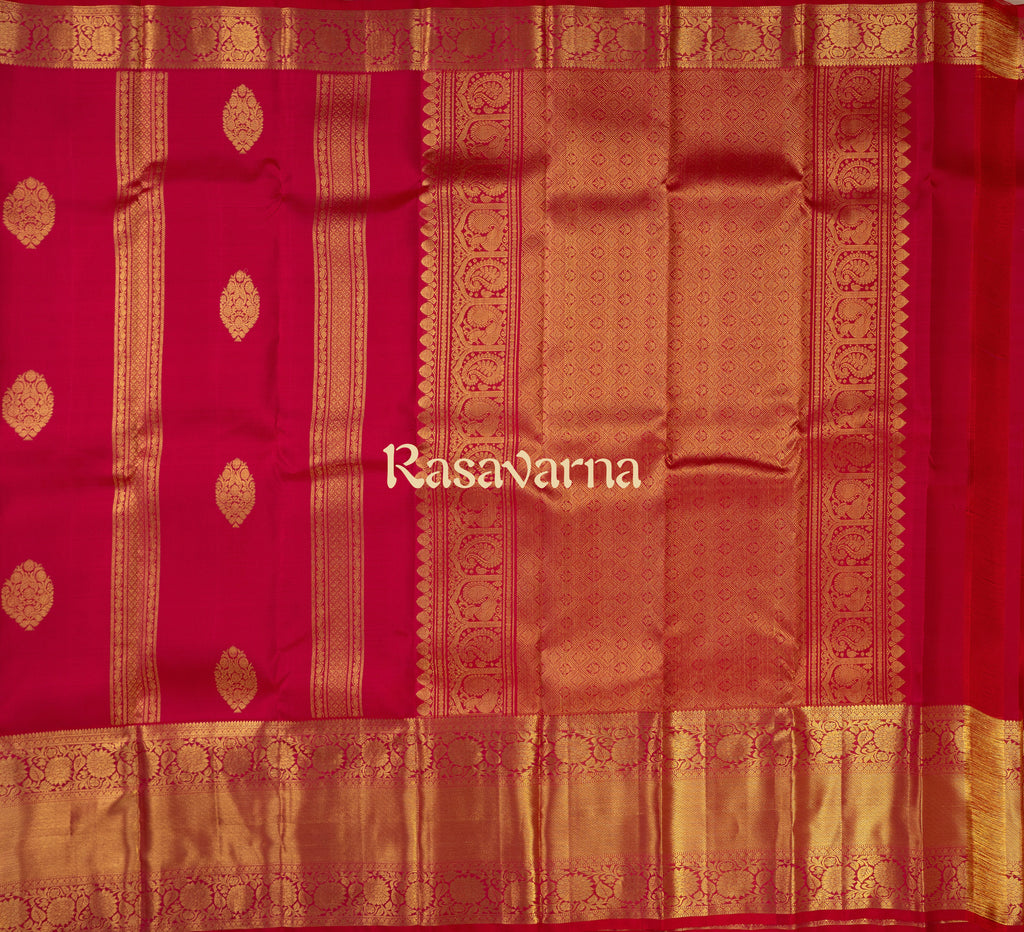Red Pure Silk Kanchipuram Pattu Saree with Red Border