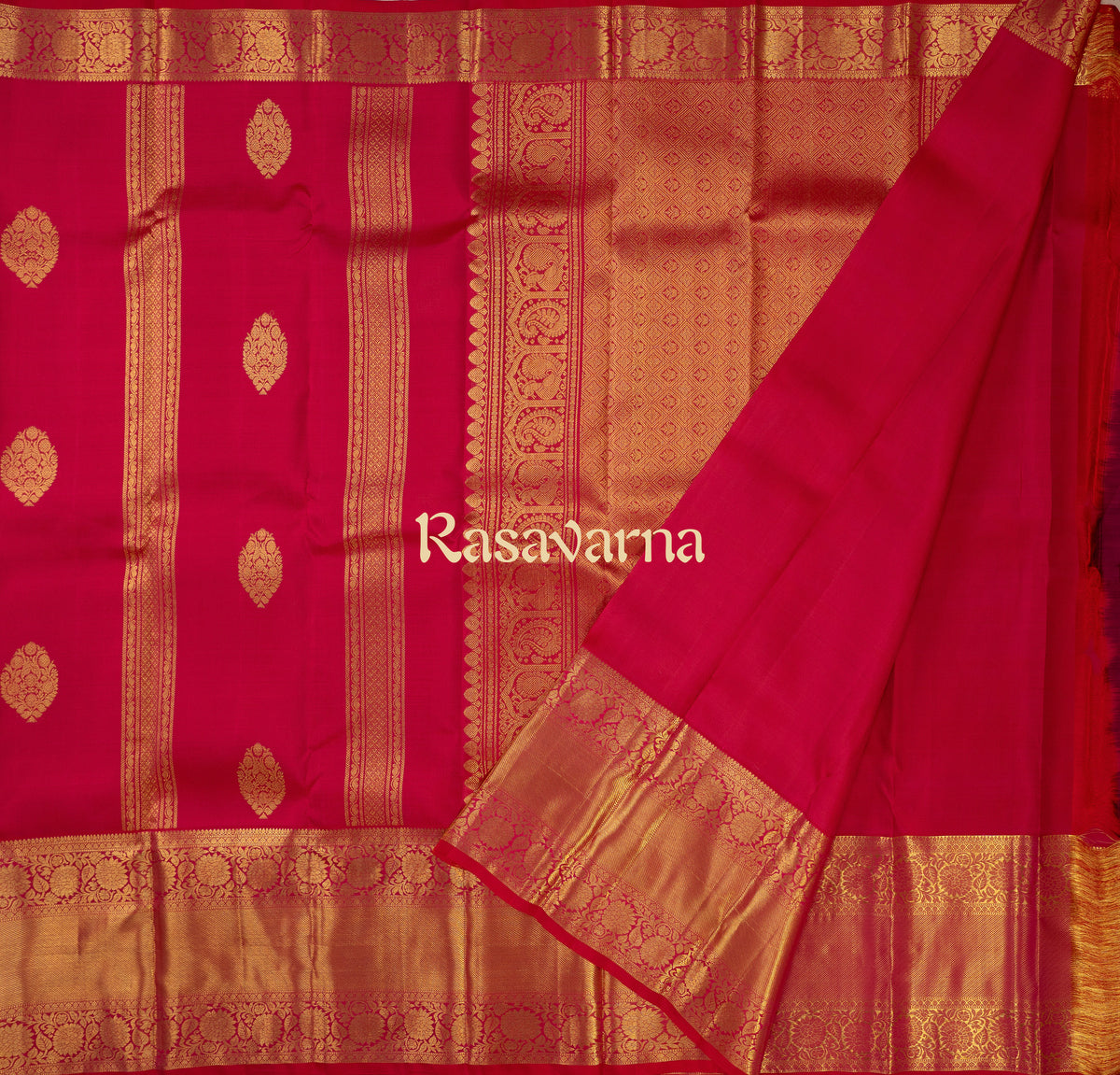 Red Pure Silk Kanchipuram Pattu Saree with Red Border