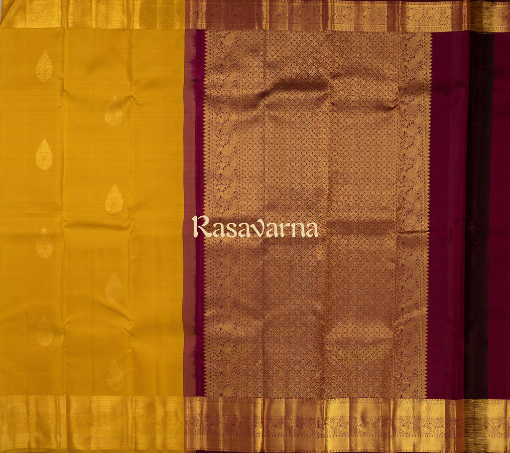 Mustard Gold Pure Silk Kanchipuram Pattu Saree with Mustard Gold Border