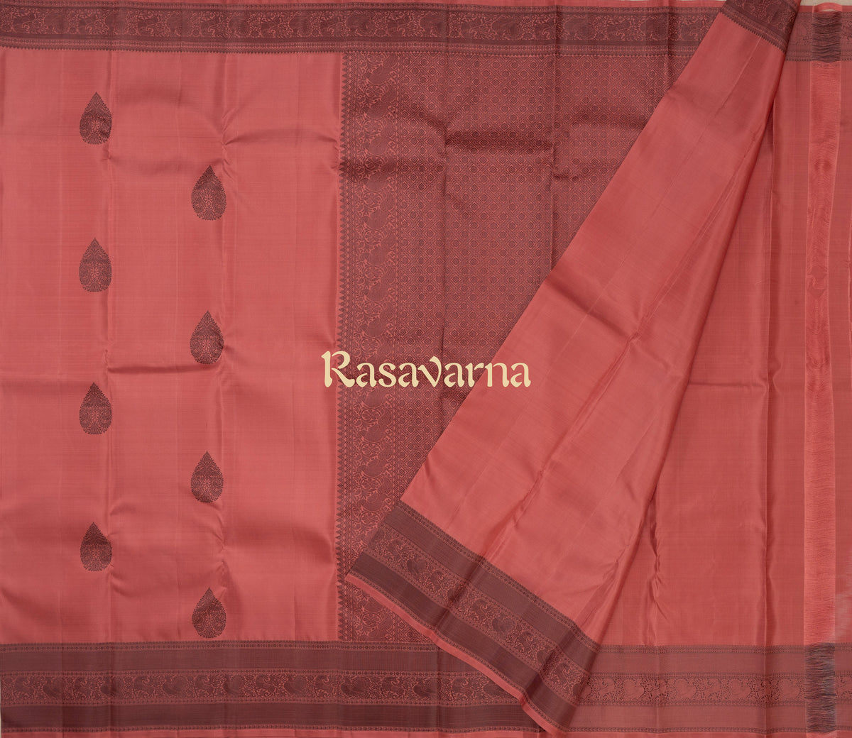 Terracotta Pink Pure Silk Kanchipuram Pattu Saree with Terracotta Pink Border