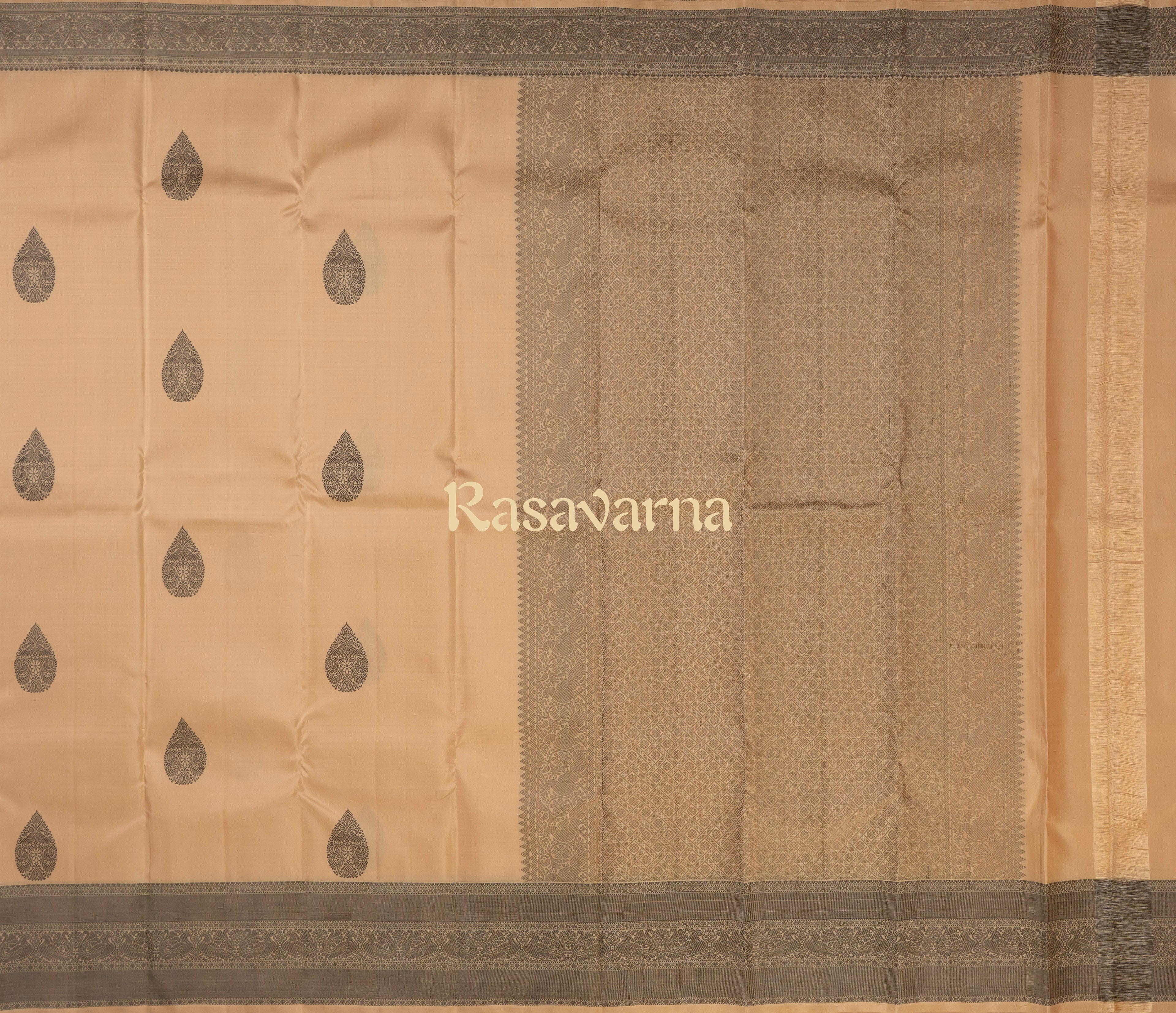 Beige Pure Silk Kanchipuram Pattu Saree with Beige Border
