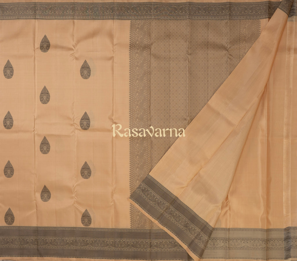 Beige Pure Silk Kanchipuram Pattu Saree with Beige Border