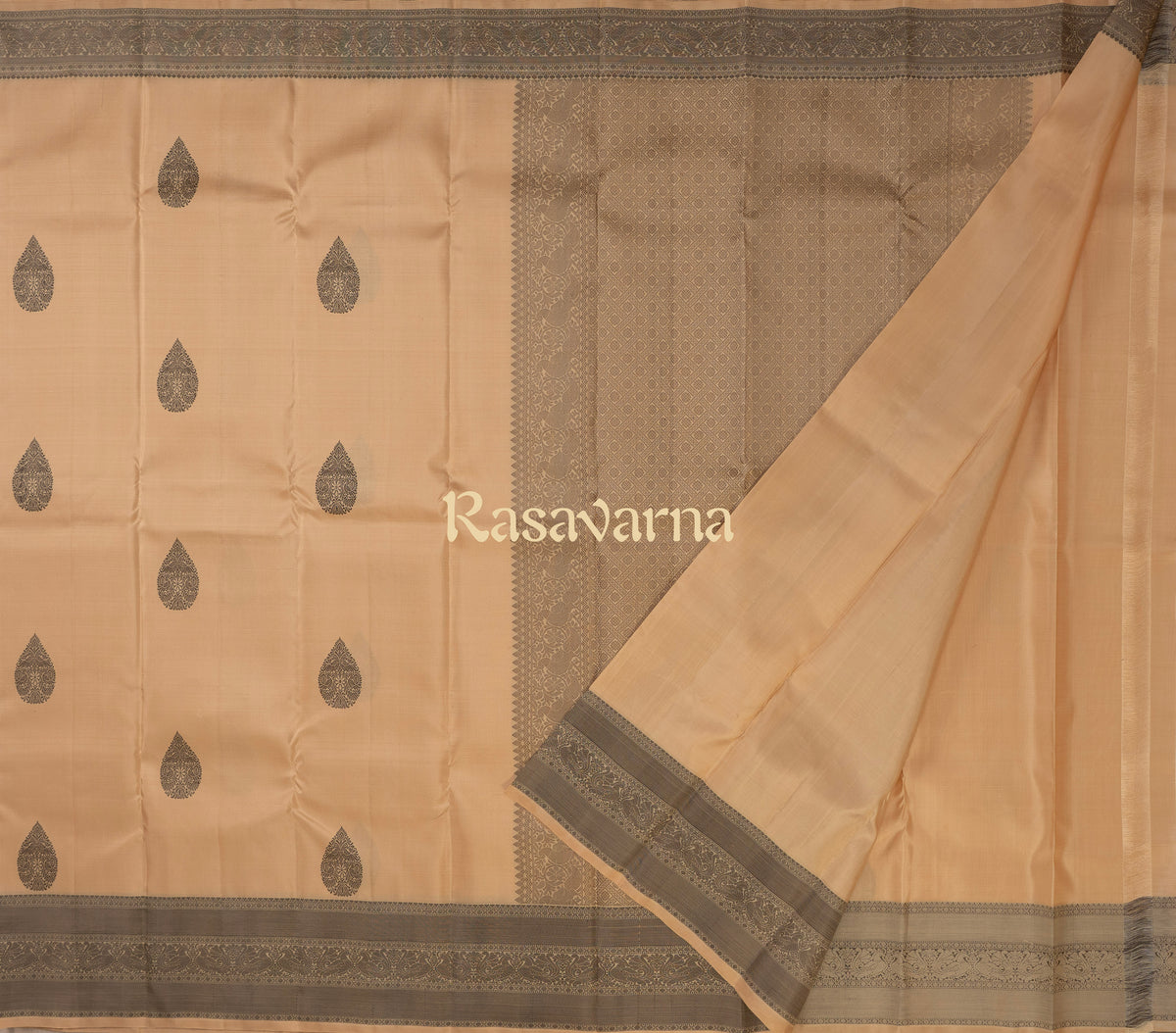 Beige Pure Silk Kanchipuram Pattu Saree with Beige Border
