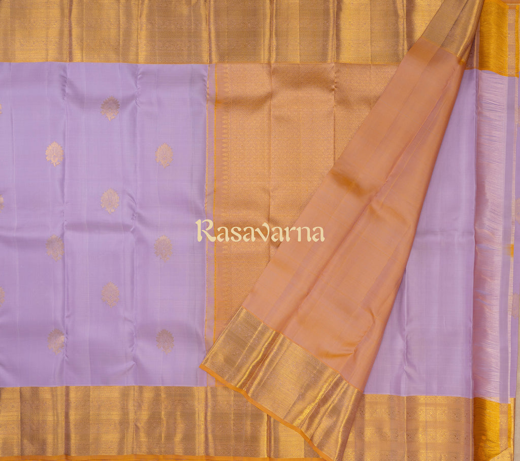 Lavender Pure Silk Kanchipuram Pattu Saree with Gold Border