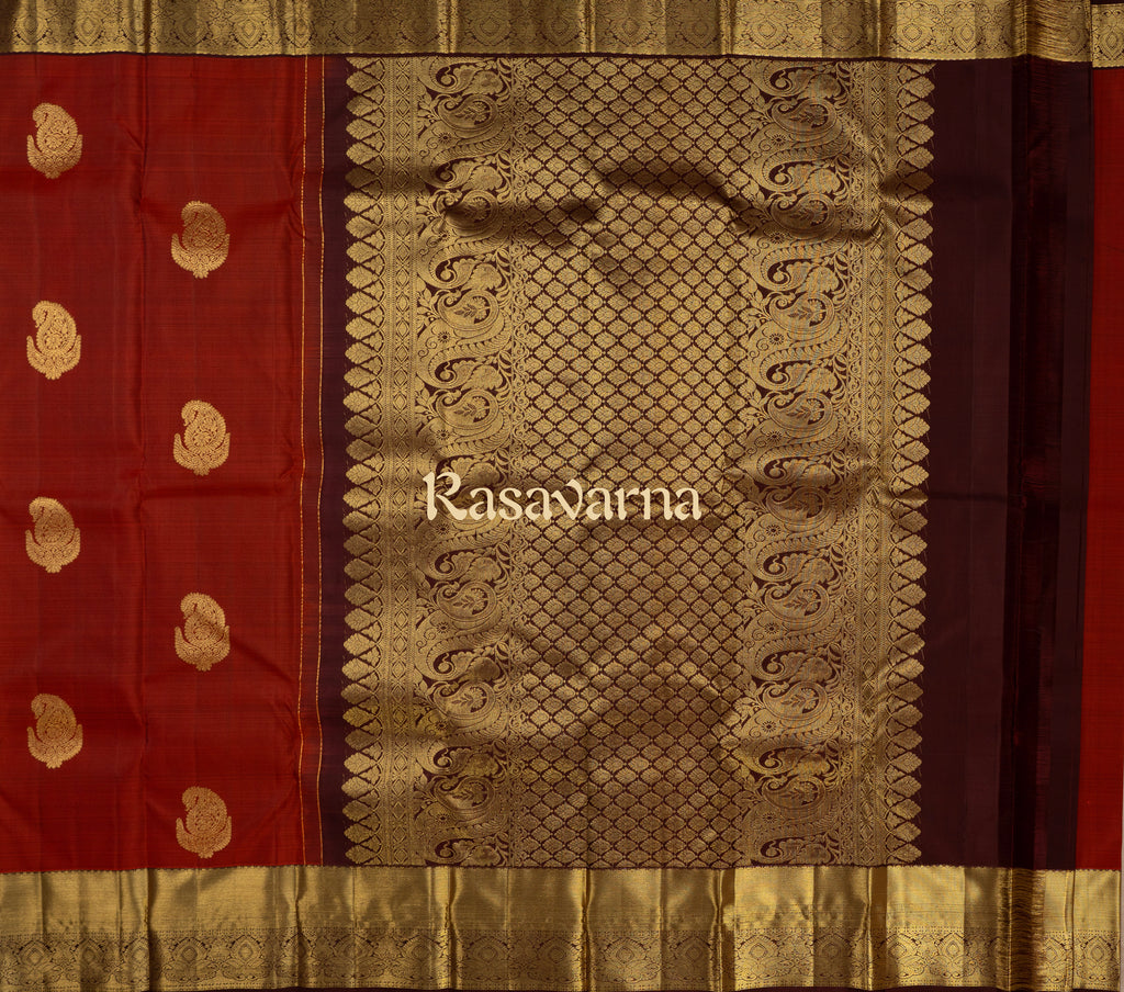 Rust Pure Silk Kanchipuram Pattu Saree with Chocolate Border