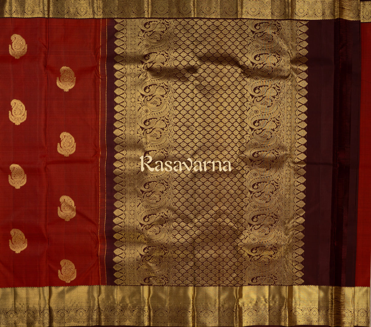 Rust Pure Silk Kanchipuram Pattu Saree with Chocolate Border