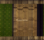 Olive Green Pure Silk Kanchipuram Pattu Saree with Navy Blue Border