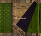 Olive Green Pure Silk Kanchipuram Pattu Saree with Navy Blue Border