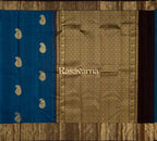 Deep Blue Pure Silk Kanchipuram Pattu Saree with Chocolate Border