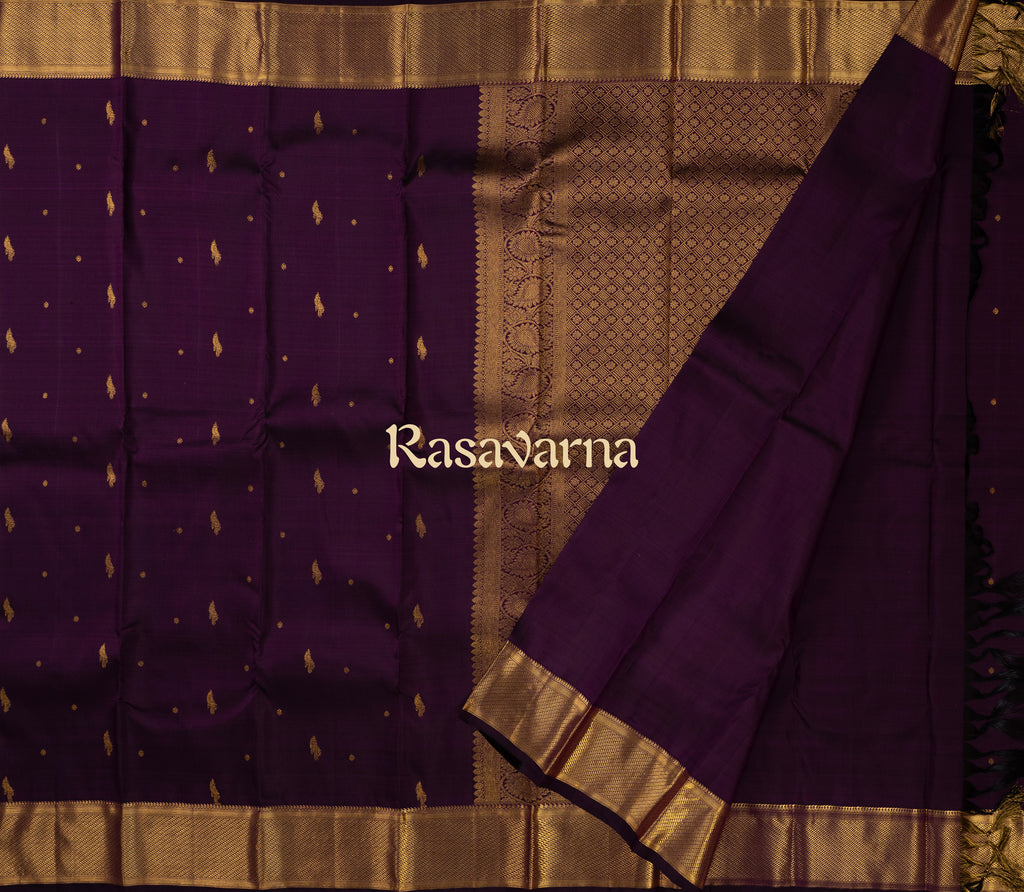 Dark Wine Pure Silk Kanchipuram Pattu Saree with Dark Wine Border