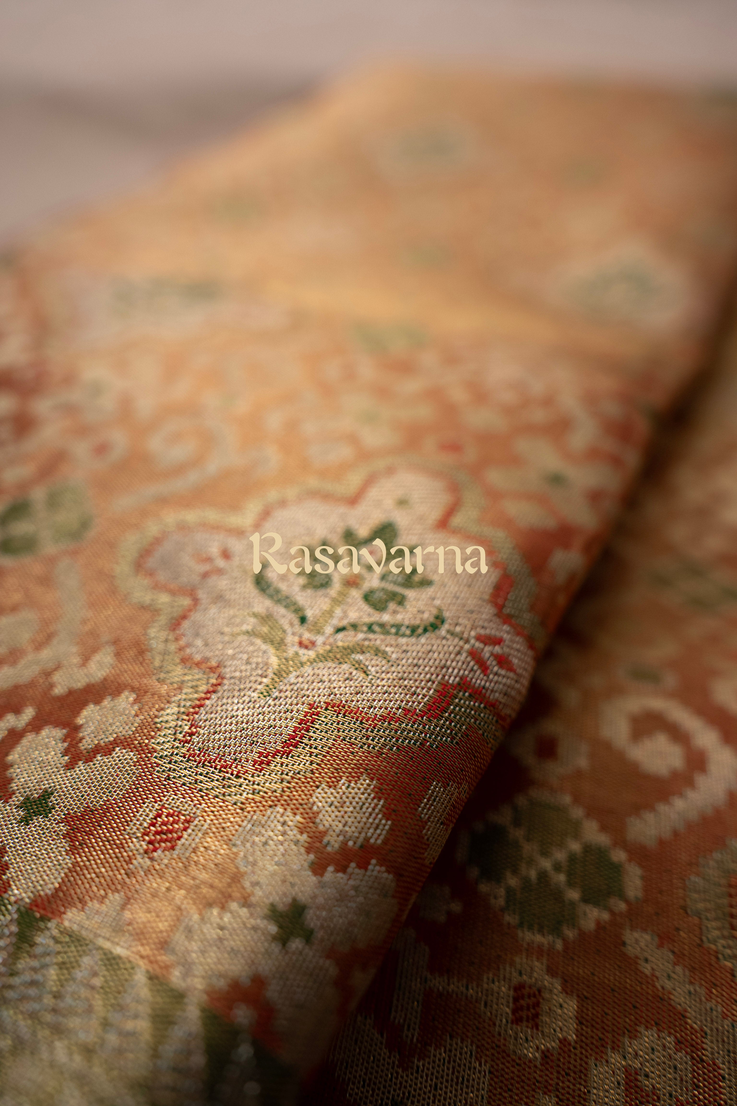 Orange Pure Silk Kanchipuram Pattu Saree with Green Border
