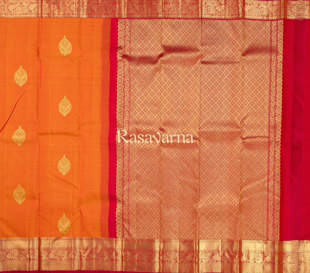 Orange Pure Silk Kanchipuram Pattu Saree with Roja Pink Border
