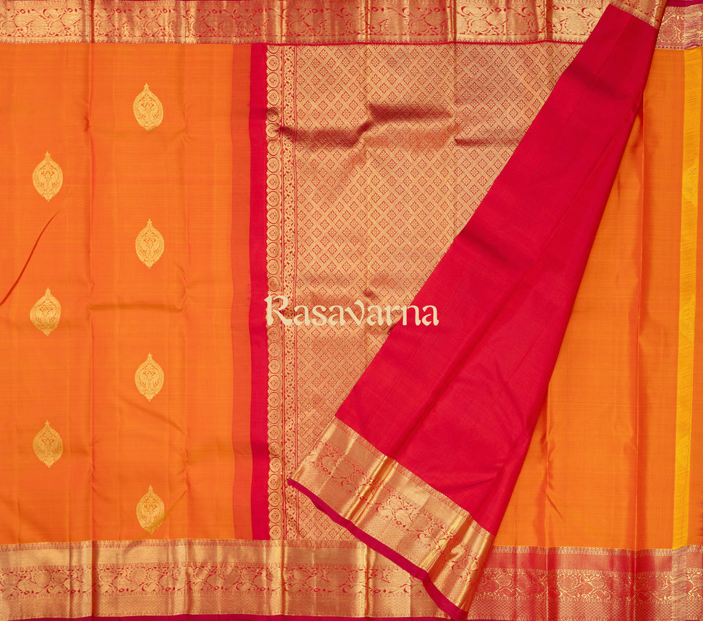 Orange Pure Silk Kanchipuram Pattu Saree with Roja Pink Border