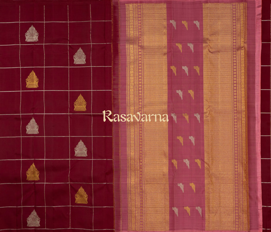 Red Pure Silk Kanchipuram Pattu Saree with Red Border