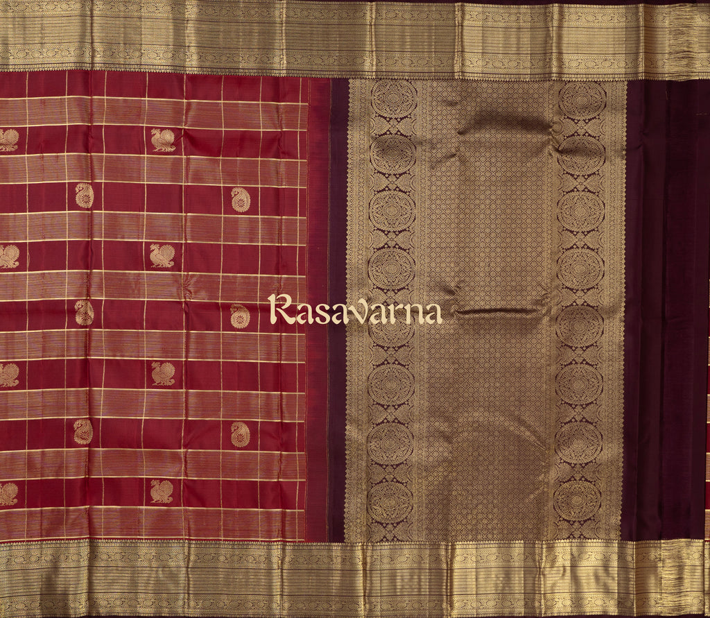 Red Pure Silk Kanchipuram Pattu Saree with Chocolate Border