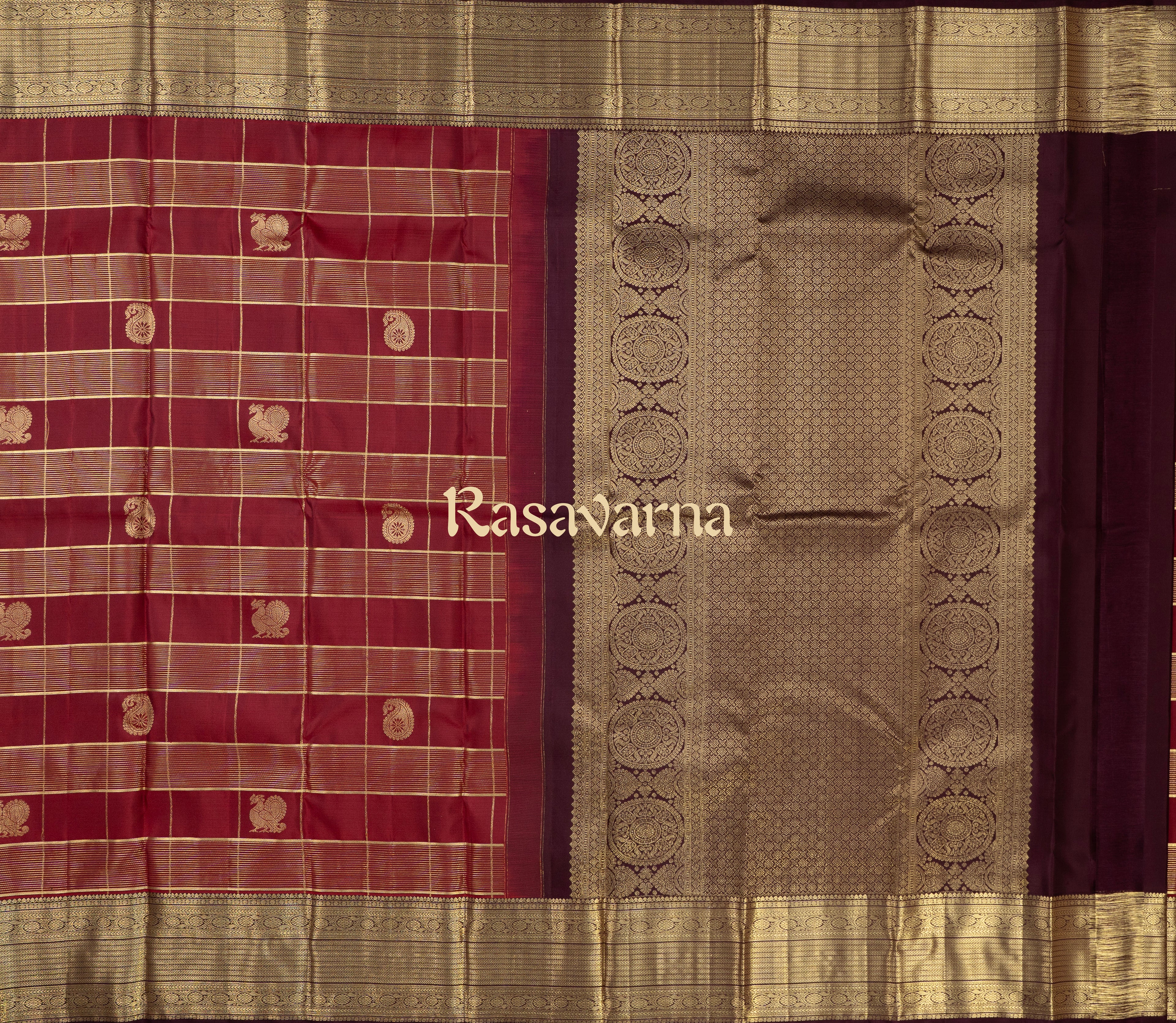 Red Pure Silk Kanchipuram Pattu Saree with Chocolate Border