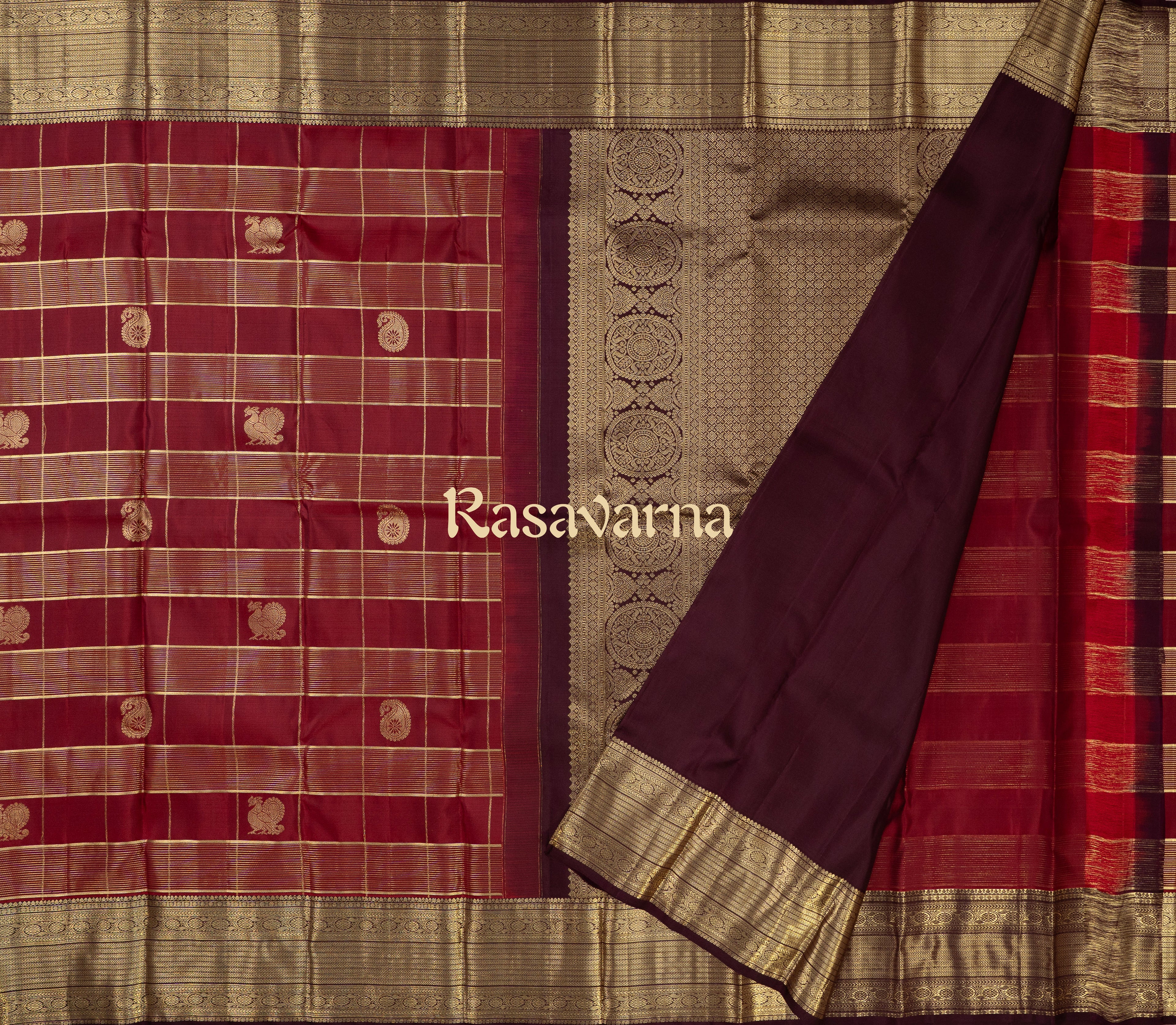 Red Pure Silk Kanchipuram Pattu Saree with Chocolate Border