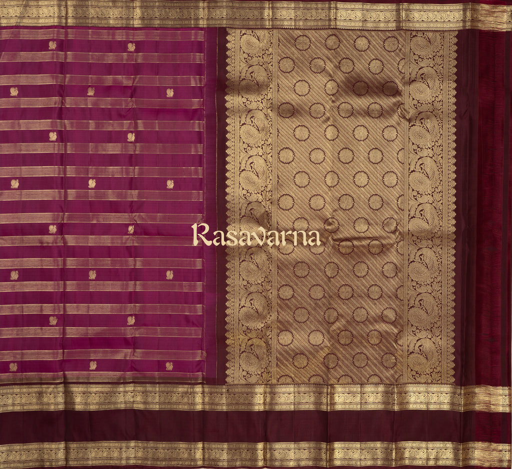 Rani Pink Pure Silk Kanchipuram Pattu Saree with Chocolate Border