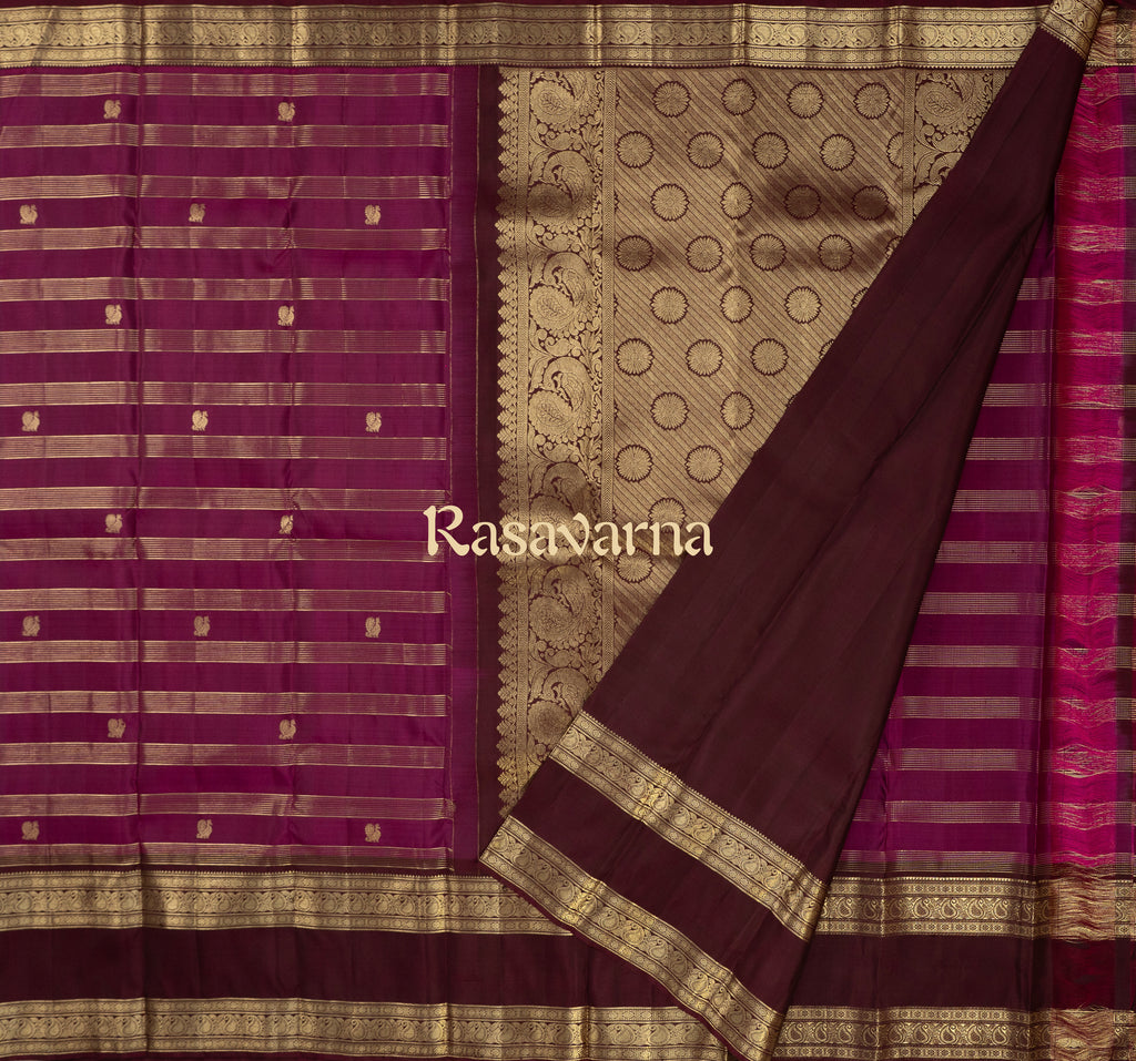 Rani Pink Pure Silk Kanchipuram Pattu Saree with Chocolate Border