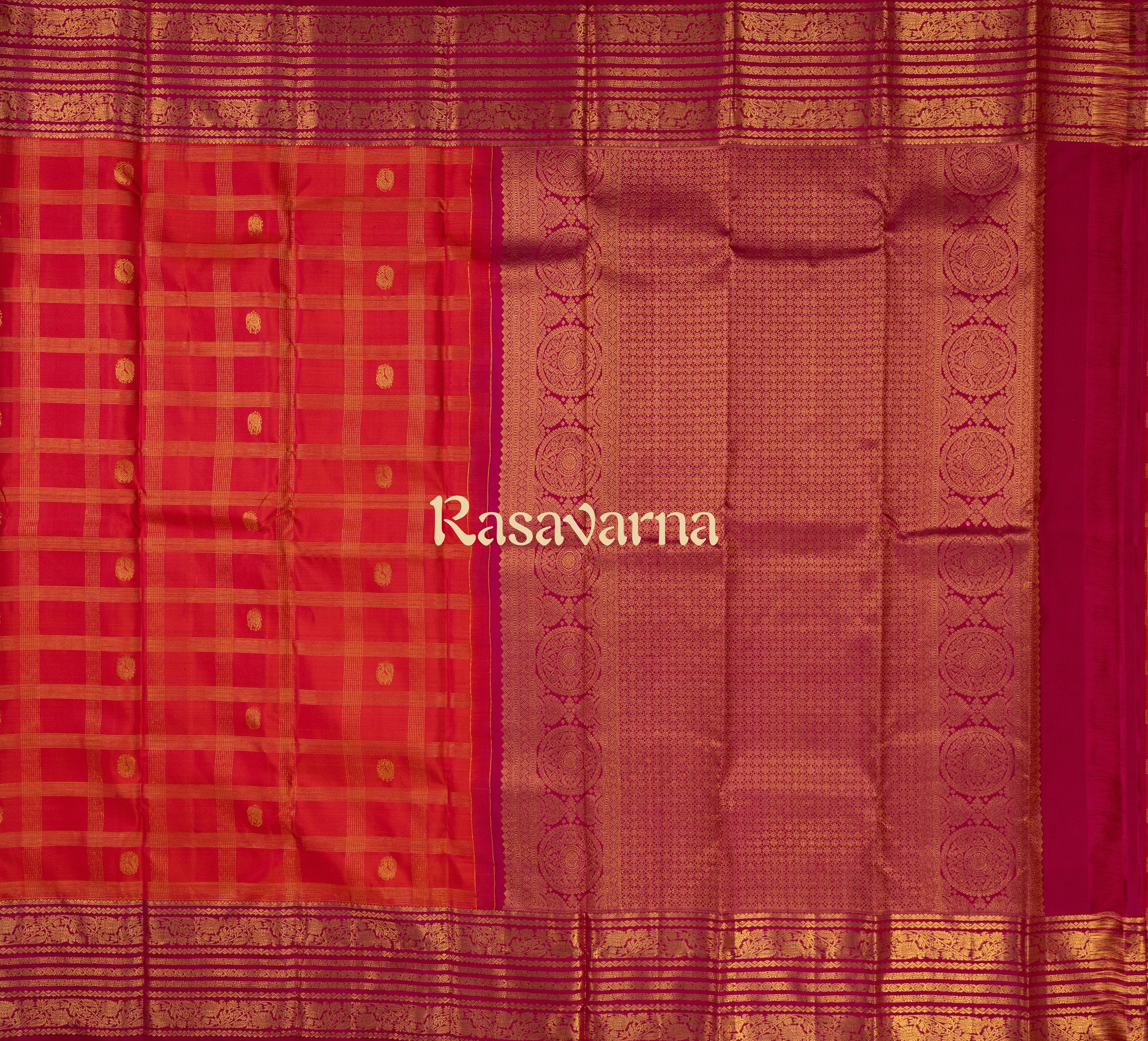 Orange Pure Silk Kanchipuram Pattu Saree with Roja Pink Border