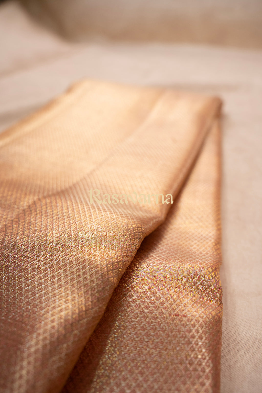Rose Gold Pure Silk Kanchipuram Pattu Saree with Red Border