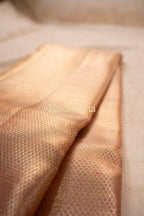 Rose Gold Pure Silk Kanchipuram Pattu Saree with Red Border