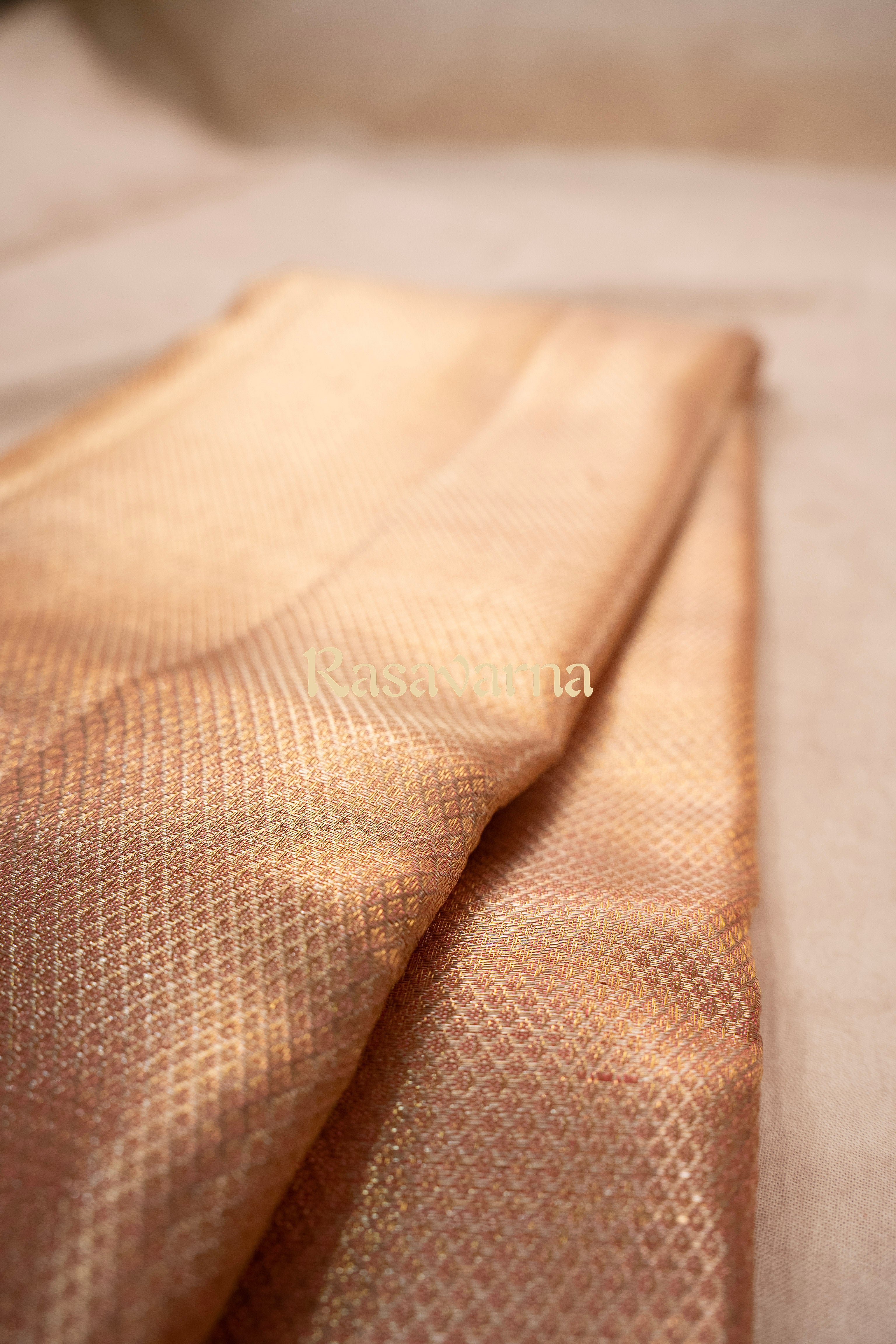 Rose Gold Pure Silk Kanchipuram Pattu Saree with Red Border