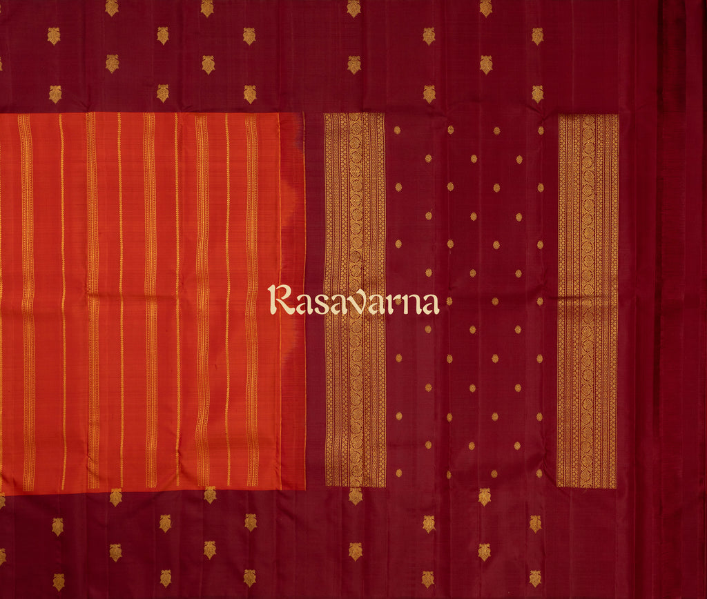 Orange Pure Silk Kanchipuram Pattu Saree with Maroon Border
